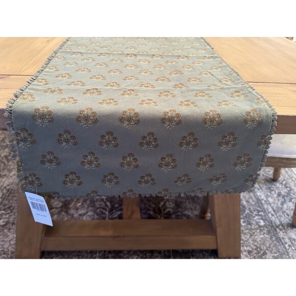 Magnolia Olive Green Floral Block Print Table Runner 16" x 72" NWT - Picture 7 of 12